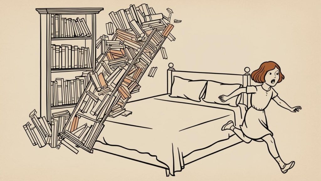 地震で本棚が転倒